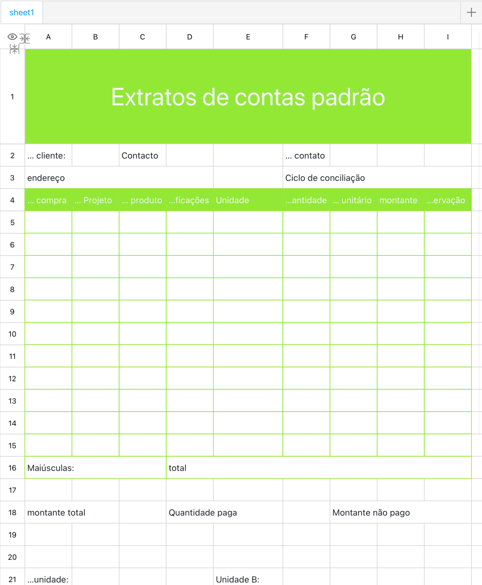 Extratos de contas padrão